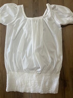 Sacred Threads white Puff Sleeve Smocked Hem Top large